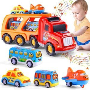 Carrier Toddler Trucks Vehicles Toys - 5 in 1 Car Toys for 1- 5 Year Old (RED)
